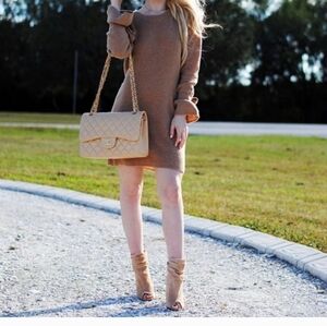 Madewell Merino Wool Tie Sleeve Sweater Dress Camel Tan size XS